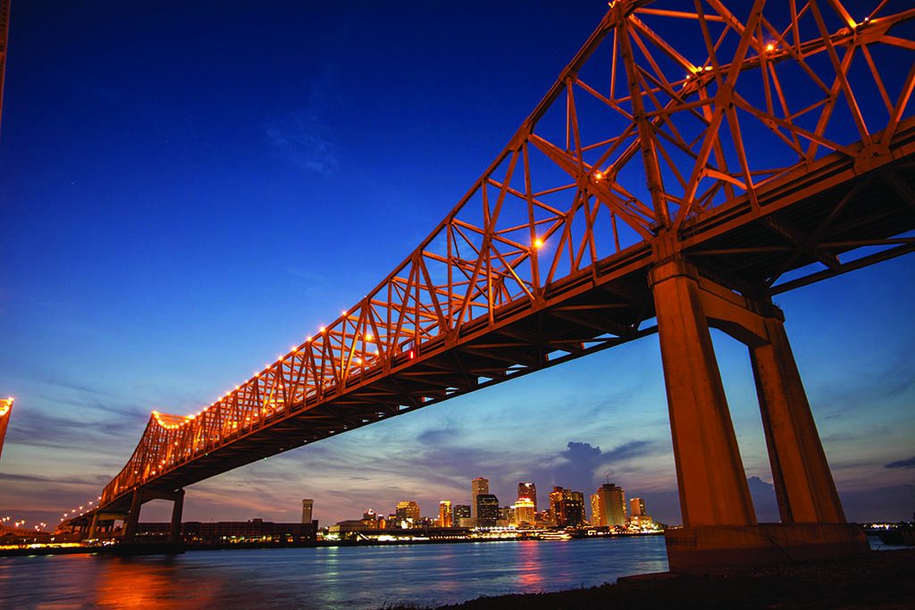 Crescent city bridge over the Mississippi River in New Orleans.
