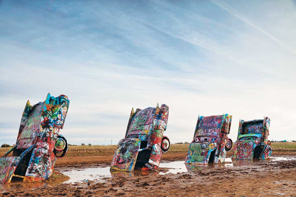 Early morning at Cadillac Ranch in Amarillo, Texas