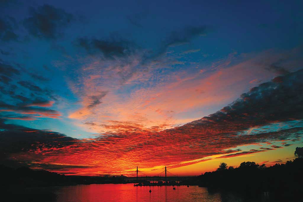 Pontoon Bridge in St. Petersburg at Sunset