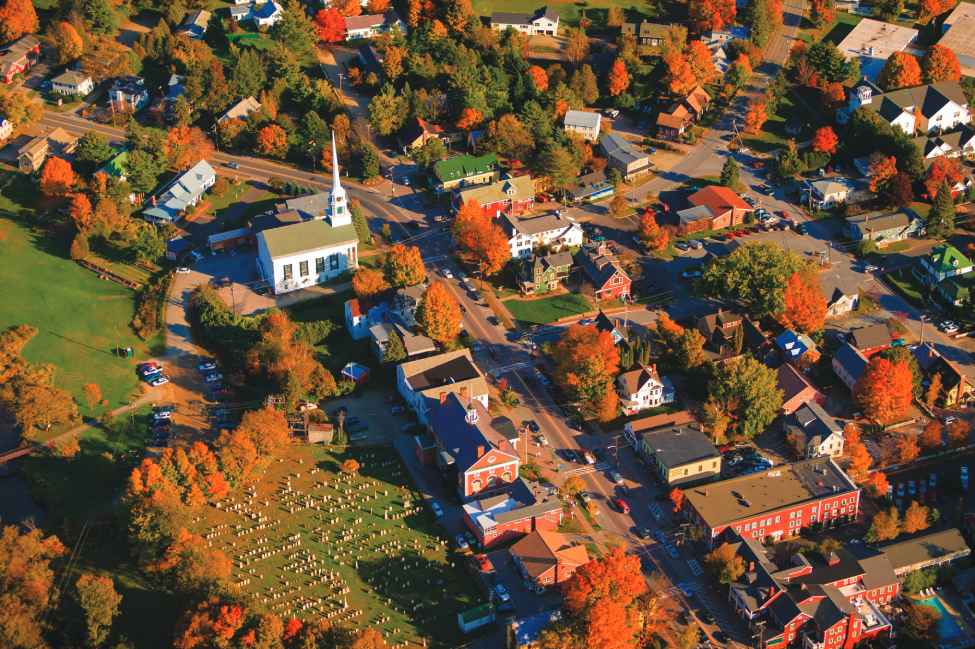 Aerial View of Downtown Stowe (Photo by Don Landwehrle)