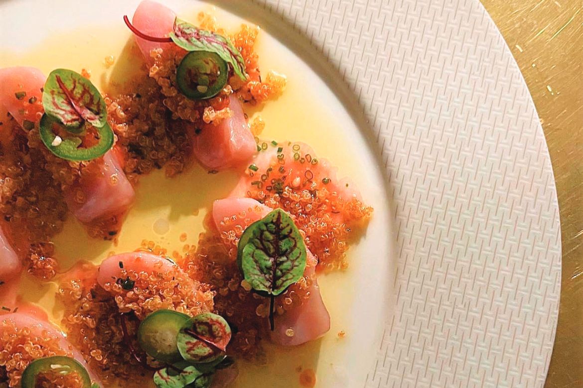Tuna Crudo with Puffed Quinoa and Serrano Chile (Photo by Riviera)