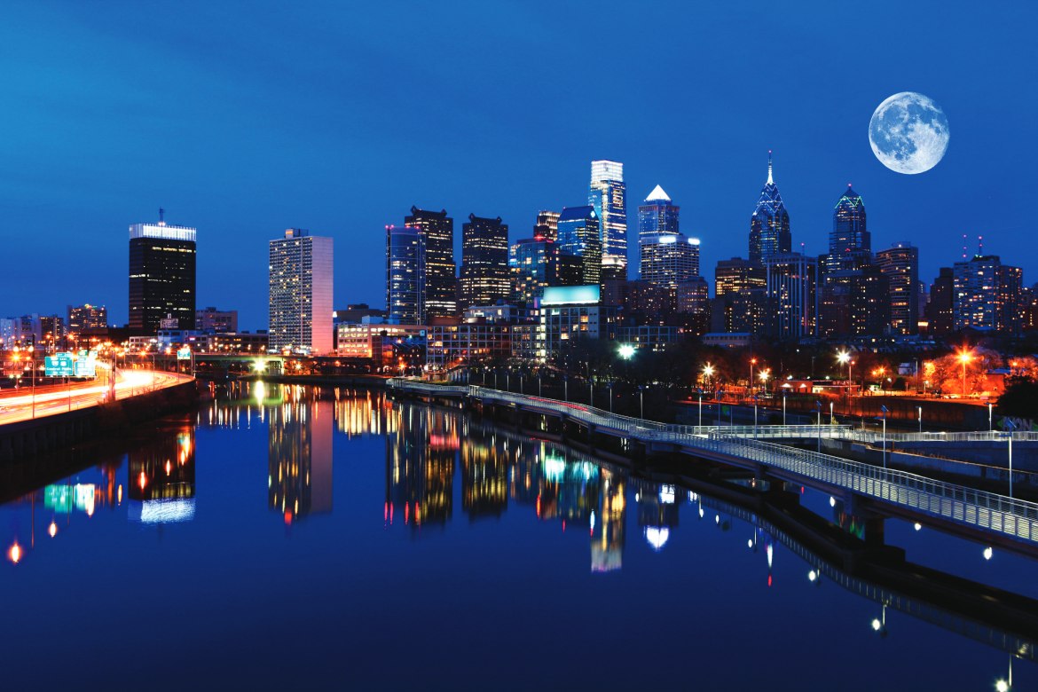 Moon rising over Philadelphia (Photo by Harold Stiver)