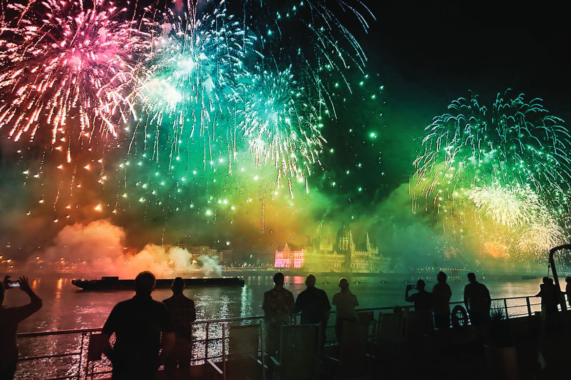 Fireworks in Budapest enjoyed from the top dec of the ship (Photo by Johnathon Gallagher)