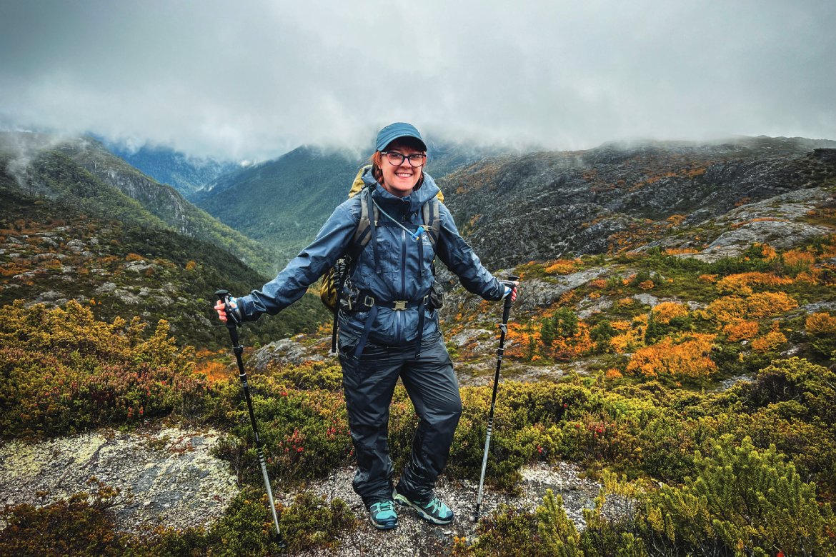 Emily Hiking through Overland Track Rain (Photo by Emily Pennington)